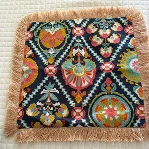 Colorful Fringed Tapestry cover for throw pillow